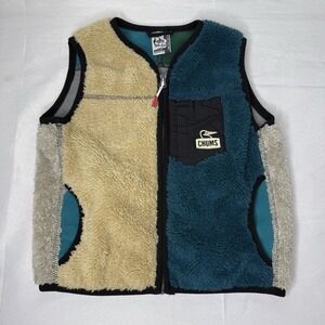 Chums Bonding Fleece No Collar Vest Color Block‎ Kids Medium Outdoor Tan Blue